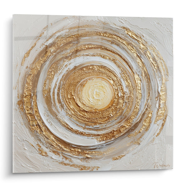 Gouden spiraal textuur schilderij op crèmekleurige achtergrond - Circulaire Harmonie - Feng Shui Noordoost Aarde Editie