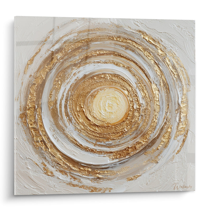 Tableau spirale dorée texturée sur fond blanc crème - Harmonie Circulaire - Edition Feng shui Nord-Est Terre