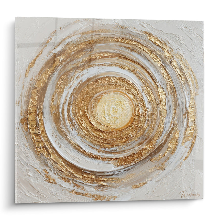 Tableau spirale dorée texturée sur fond blanc crème - Harmonie Circulaire - Edition Feng shui Nord-Est Terre