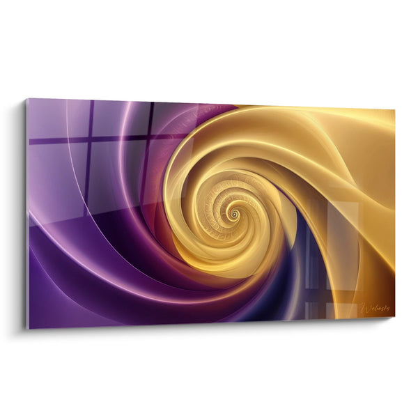Cuadro espiral dorado y violeta - Vórtice luminoso - edición espiral abstracto