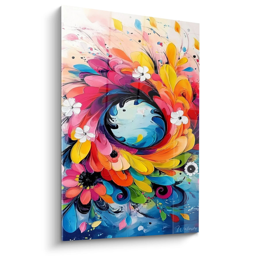Tableau explosion florale colorée - Spirale Arc-en-Ciel - édition spirale abstrait