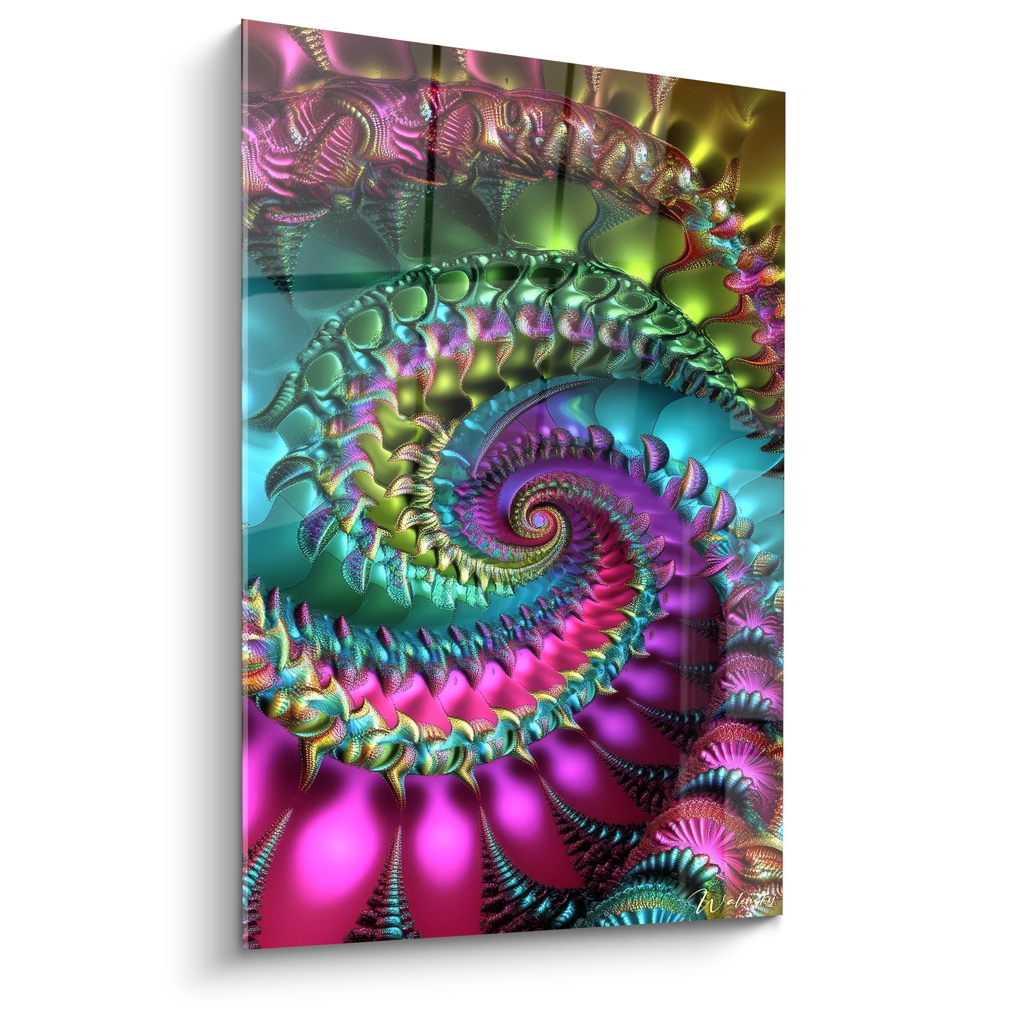 Tableau mural spirale fractale psychédélique aux couleurs vives roses vertes et bleues pour décoration moderne