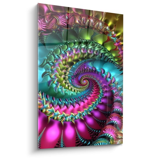 Tableau mural spirale fractale psychédélique aux couleurs vives roses vertes et bleues pour décoration moderne