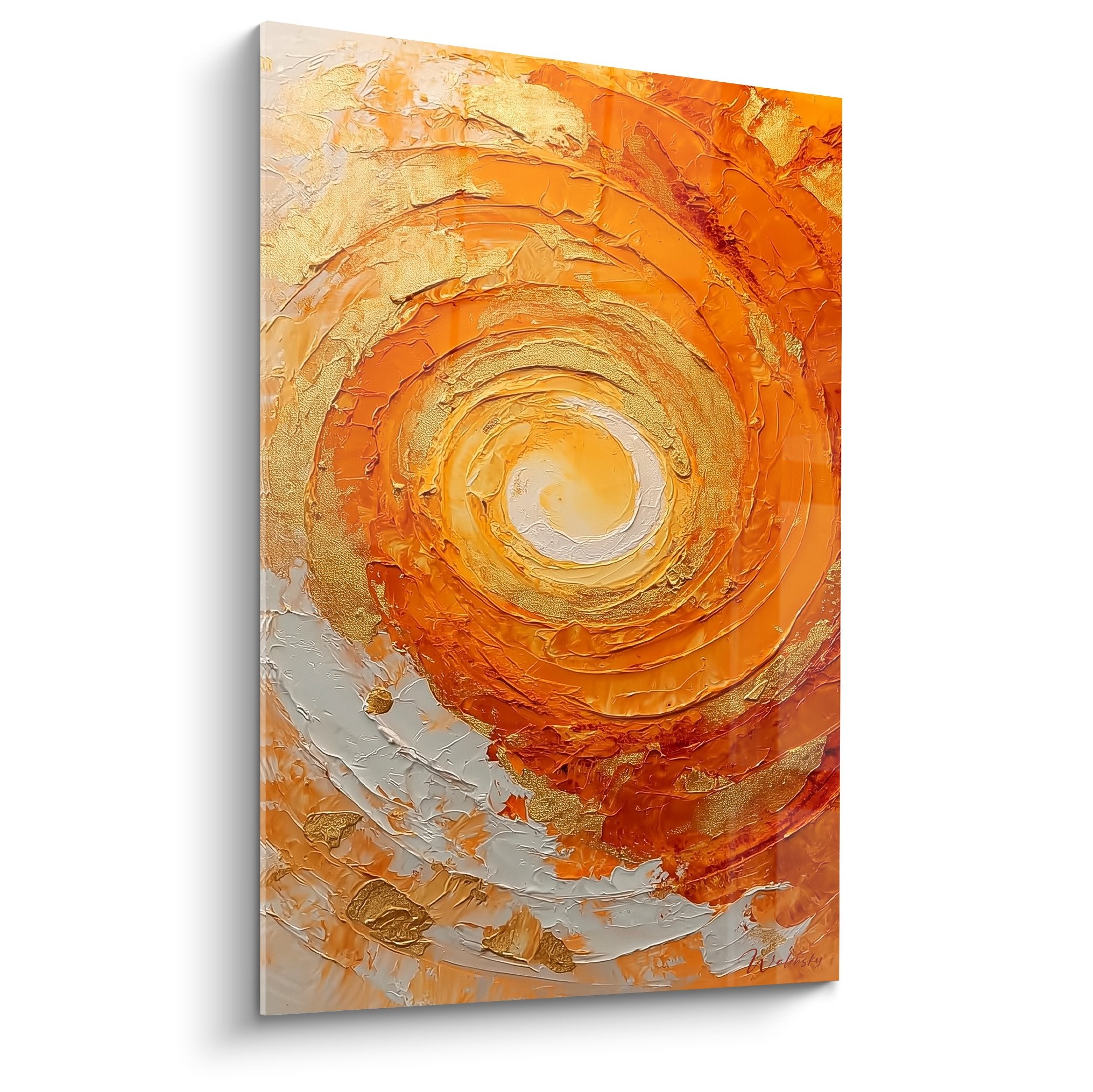 Spiralmotiv Orange und Gold texturiert Feng Shui Süd Feuer für dynamische und warme Wanddekoration