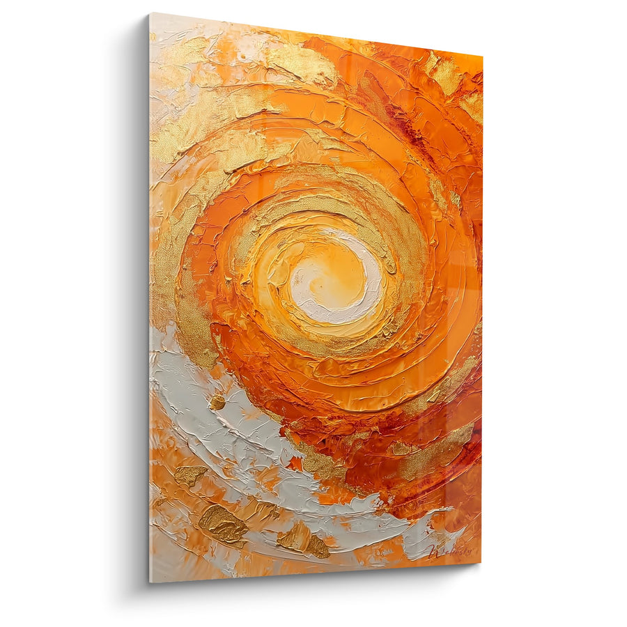 Tableau Spirale Orange et Dorée Texturée - Énergie Solaire - Edition Feng shui Sud Feu