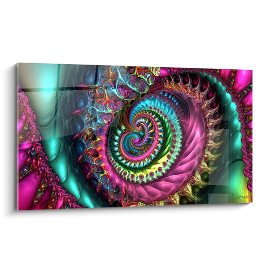 Quadro spirale psichedelico multicolore con motivi frattali e colori vibranti arte murale moderna