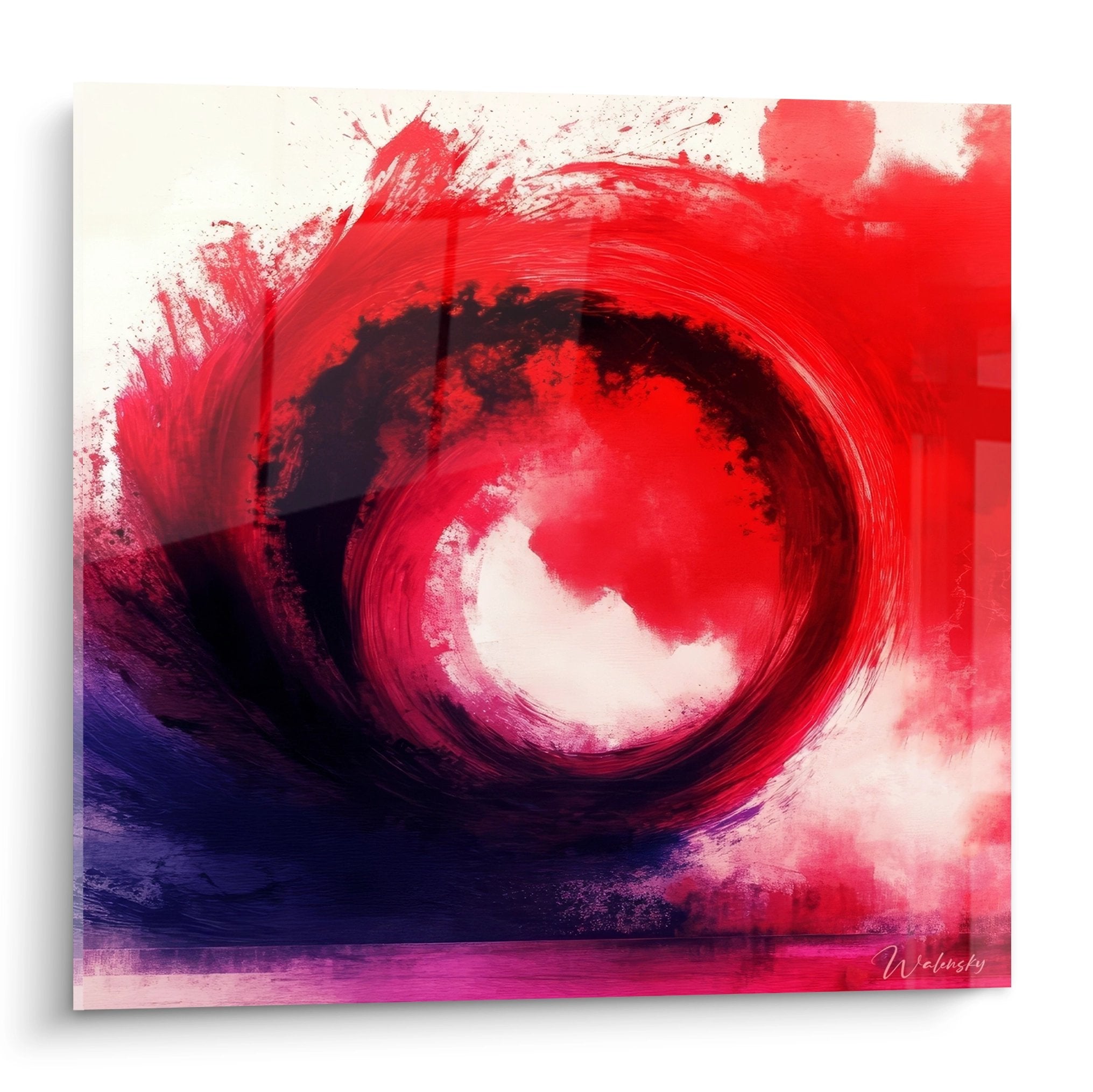 Tableau spirale rouge et violet, art abstrait mural tourbillon moderne pour décoration contemporaine