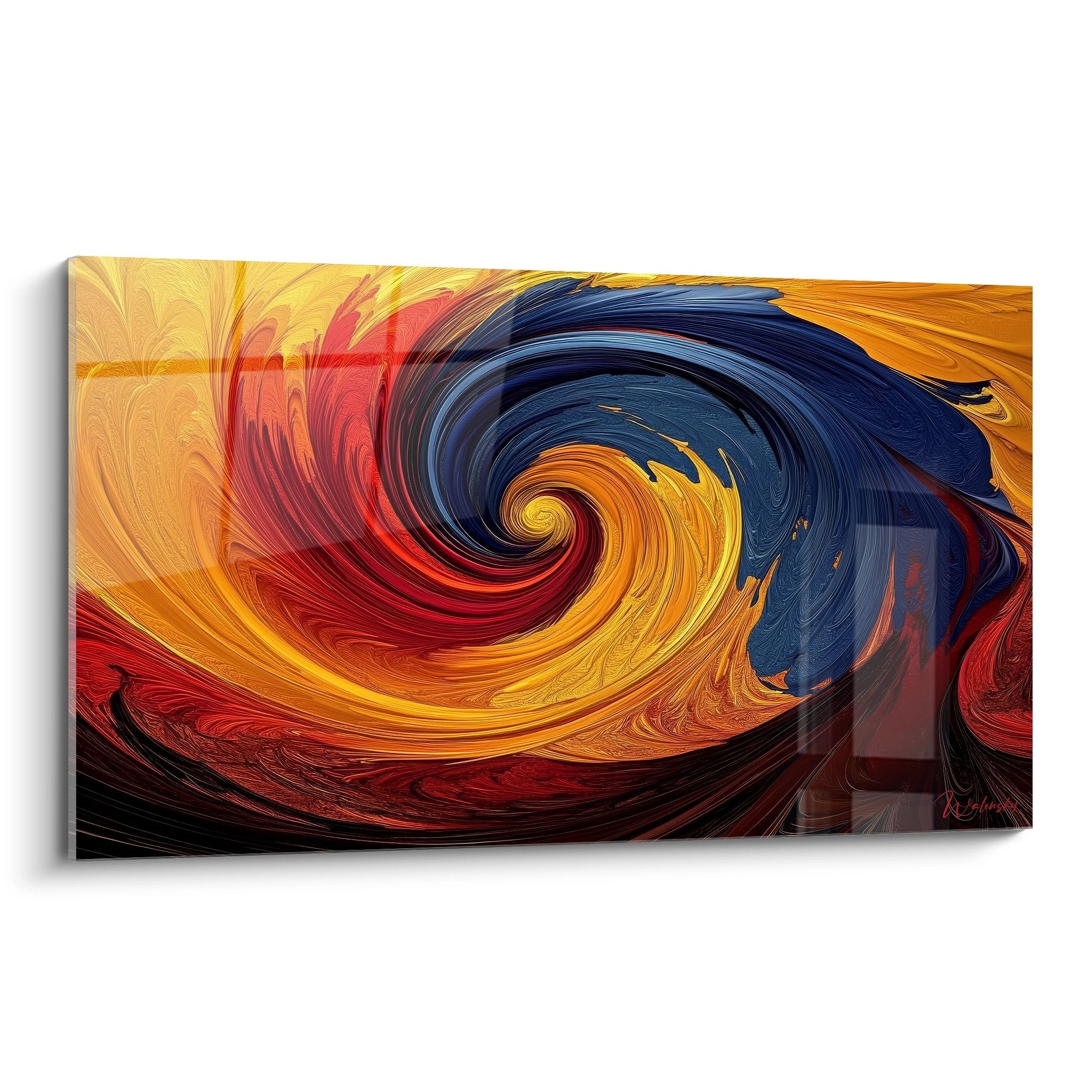 Tableau spirale abstrait tourbillon coloré orange bleu rouge art mural moderne décoratif