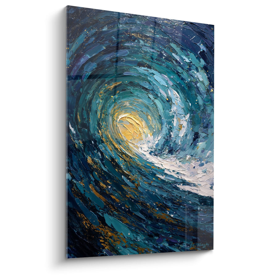 Tableau Vague Spirale Dorée et Bleue - Tourbillon Aquatique - Edition Feng shui Nord Eau