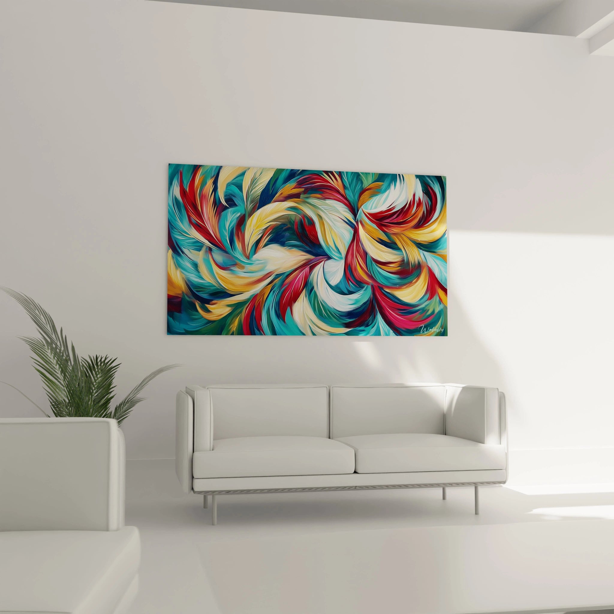 Tableau moderne abstrait Walensky avec des couleurs vives et des motifs tourbillonnants pour une décoration intérieure élégante