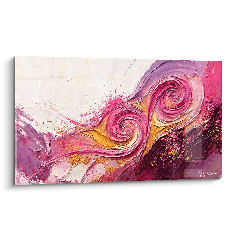 Tableau Double spirale rose et dorée en relief - Tourbillon de vitalité - Edition Spirales abstraites