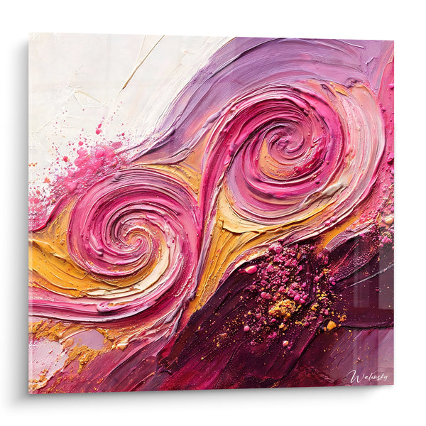 Tableau Double volute rose et dorée - Élan tourbillonnant - Edition Spirales abstraites