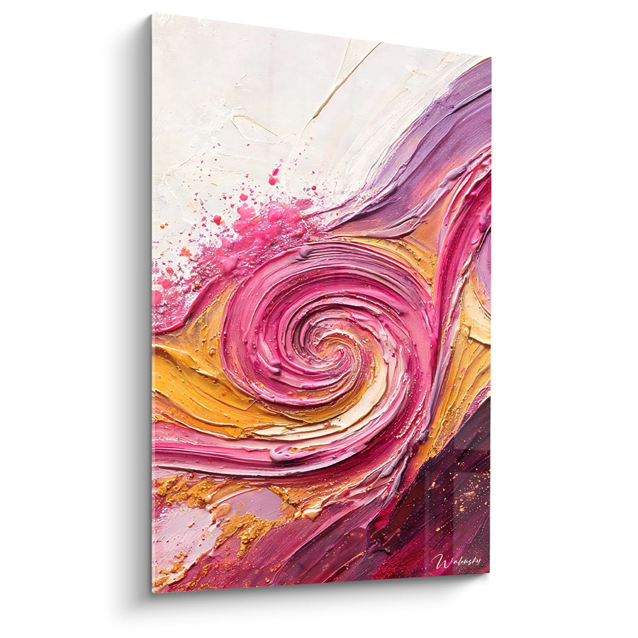 Tableau Vortex rose et doré en relief - Vague en fusion - Edition Spirales abstraites