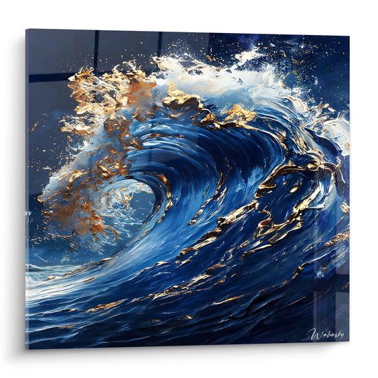 Tableau Vague bleue et dorée en spirale - Houle dorée - Edition Spirales abstraites