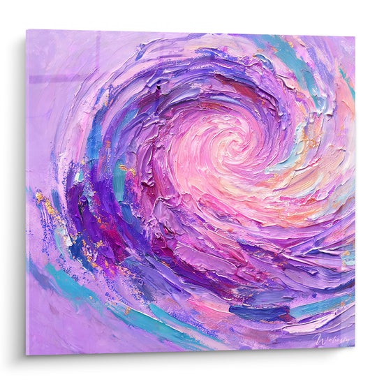 Tableau Spirale violette aux reflets roses et dorés - Vertige coloré - Edition Spirales abstraites