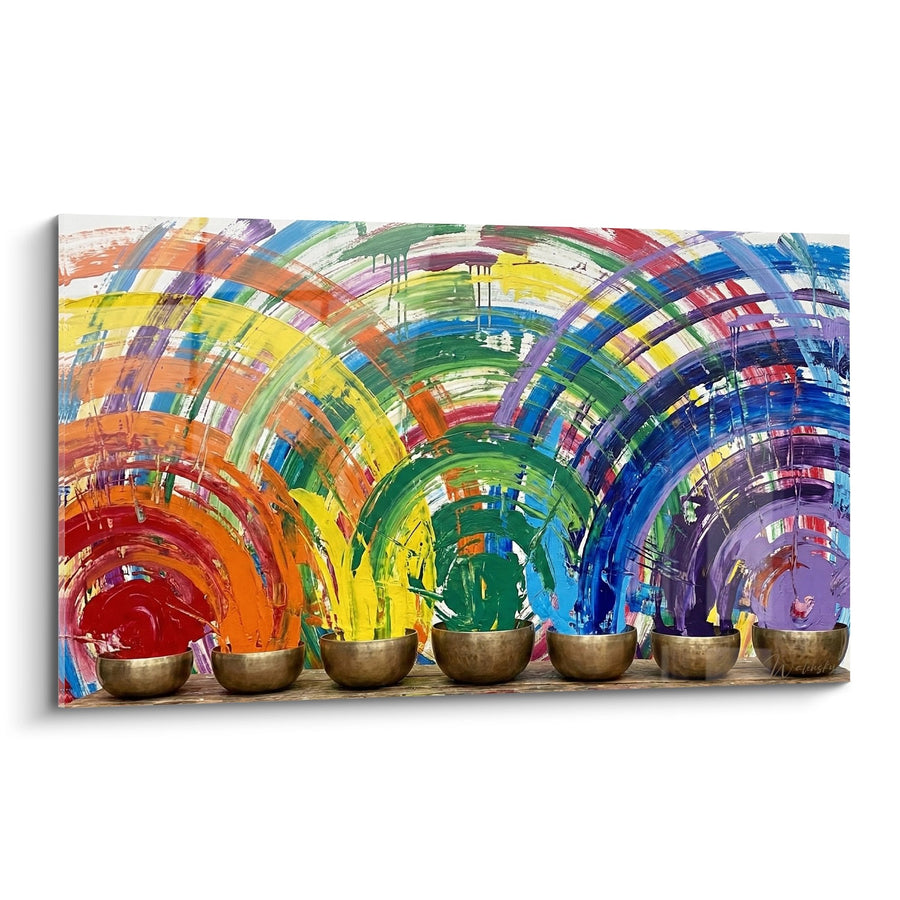 Tableau Spirales Multicolores et Bols Tibétains - Harmonie Énergétique - Edition Chakras