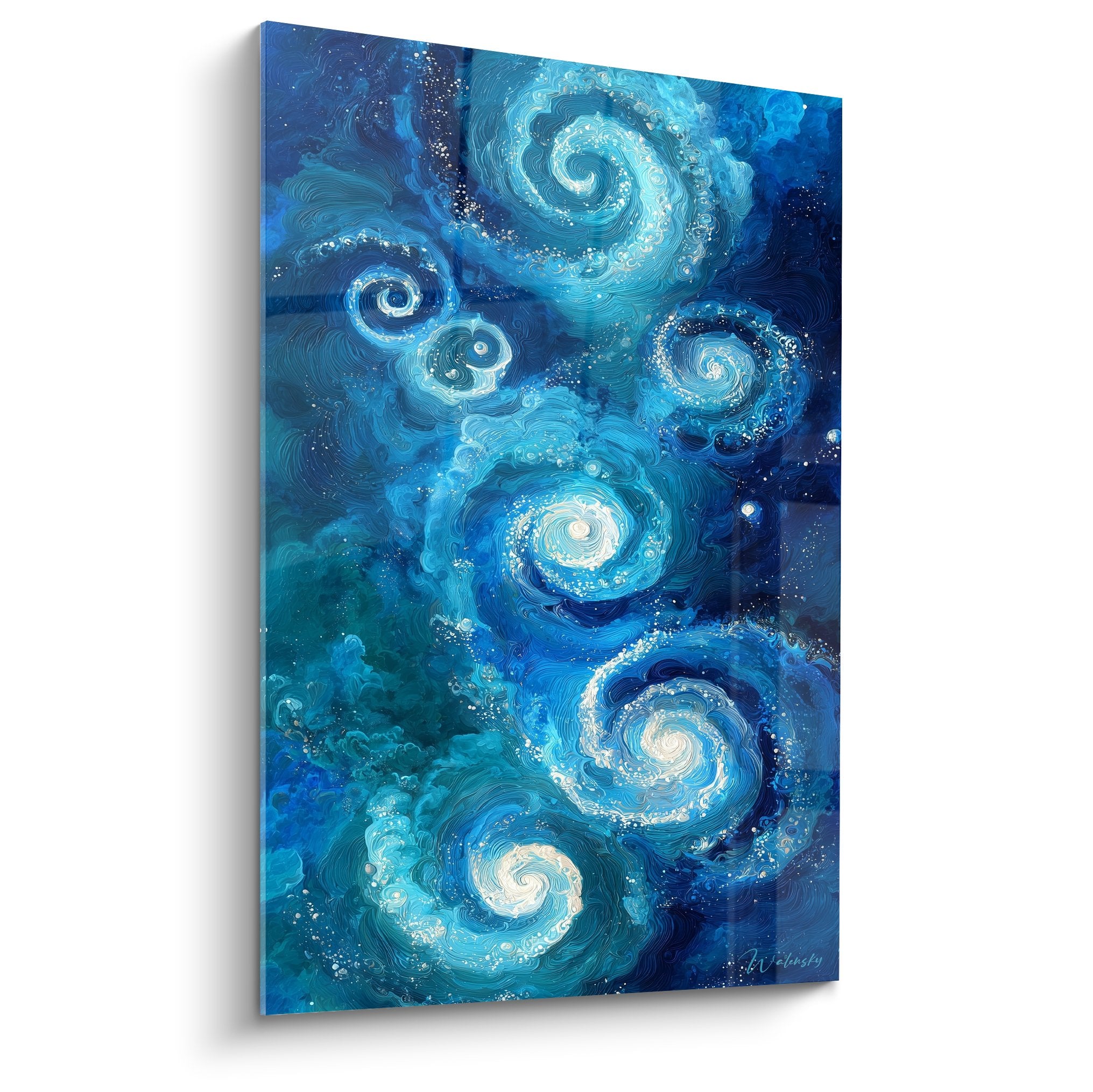 Blue turquoise cosmic spirals stellar whirlwinds feng shui north water wall art decor