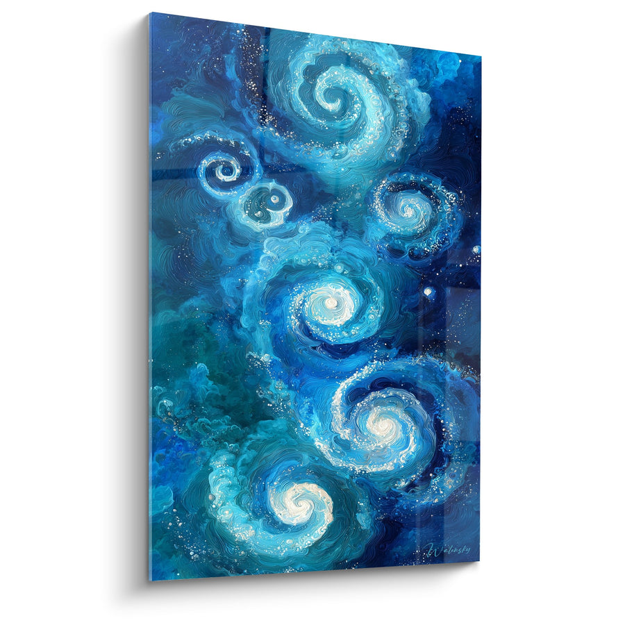 Tableau Spirales Cosmiques Bleues et Turquoise - Tourbillons Stellaires - Edition Feng shui Nord Eau