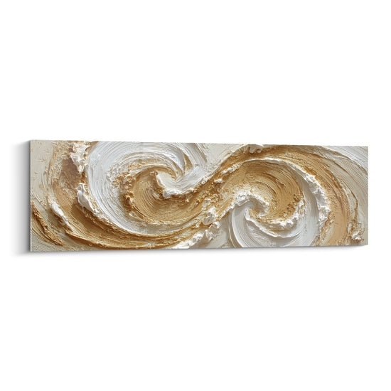 Tableau mural spirales dorées et blanches en relief mouvement tourbillonnant feng shui centre terre