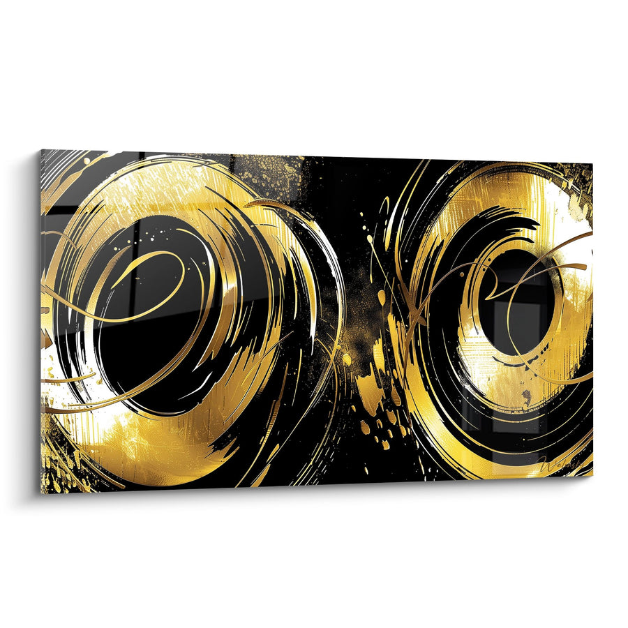 Tableau spirales dorées et noires sur fond expressif - Tourbillons luxueux - Edition Abstrait noir et or