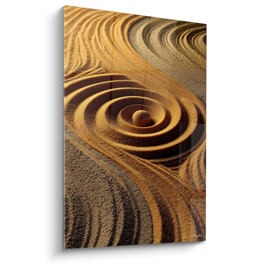 Tableau Spirales Dorées et Motifs Géométriques dans le Sable - Zen Minéral - Edition Sable