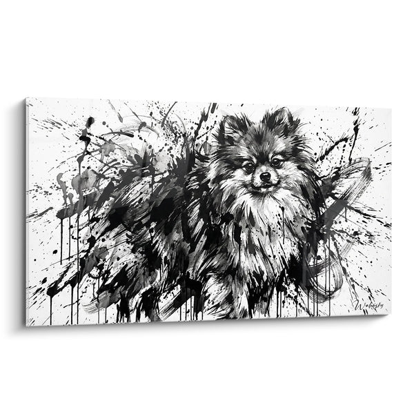 Expressive Black and White Pomeranian Spitz Painting - Splash Animal Art - Pomeranian Spitz Edition