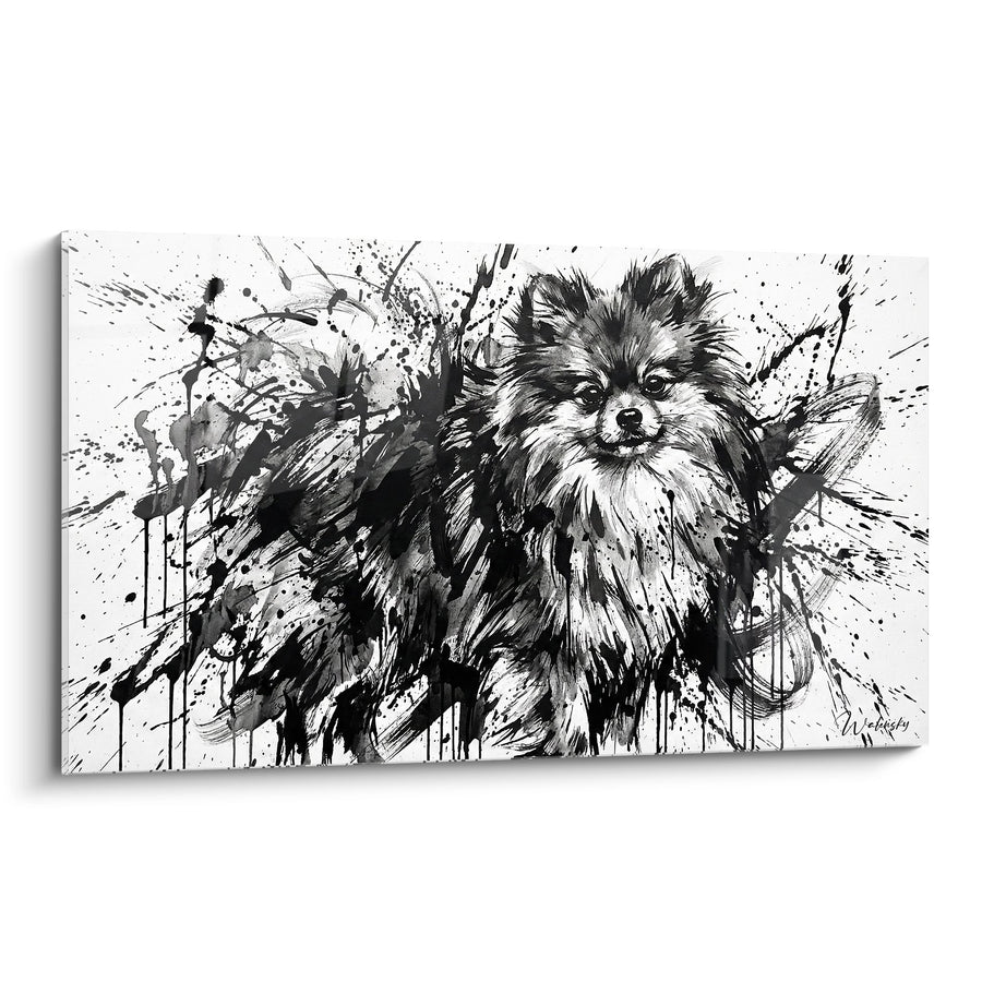 Tableau Spitz Poméranien Expressif Noir et Blanc - Art Animalier Éclaboussures - Edition Spitz Poméranien