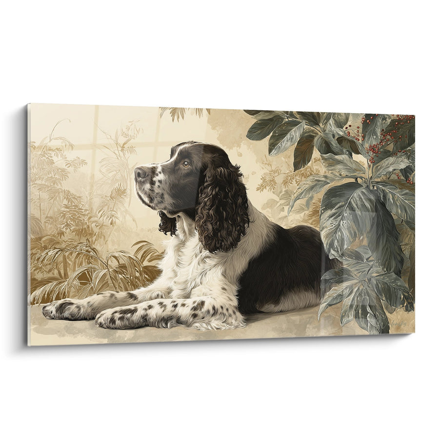 Tableau Chien Noir et Blanc dans Jardin Botanique - Portrait Classique - Edition Springer Anglais