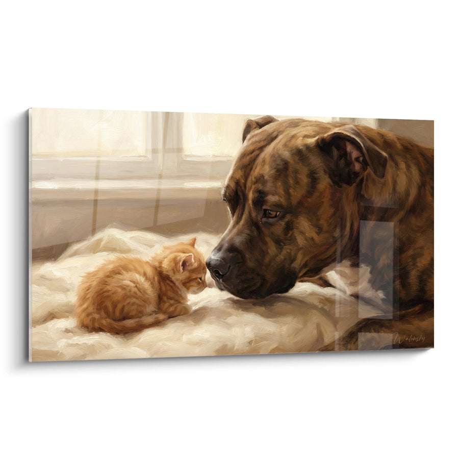 Tableau Staffordshire Bulle Terrier et Chaton Roux - Tendresse Partagée - Edition Staffordshire Bulle Terrier