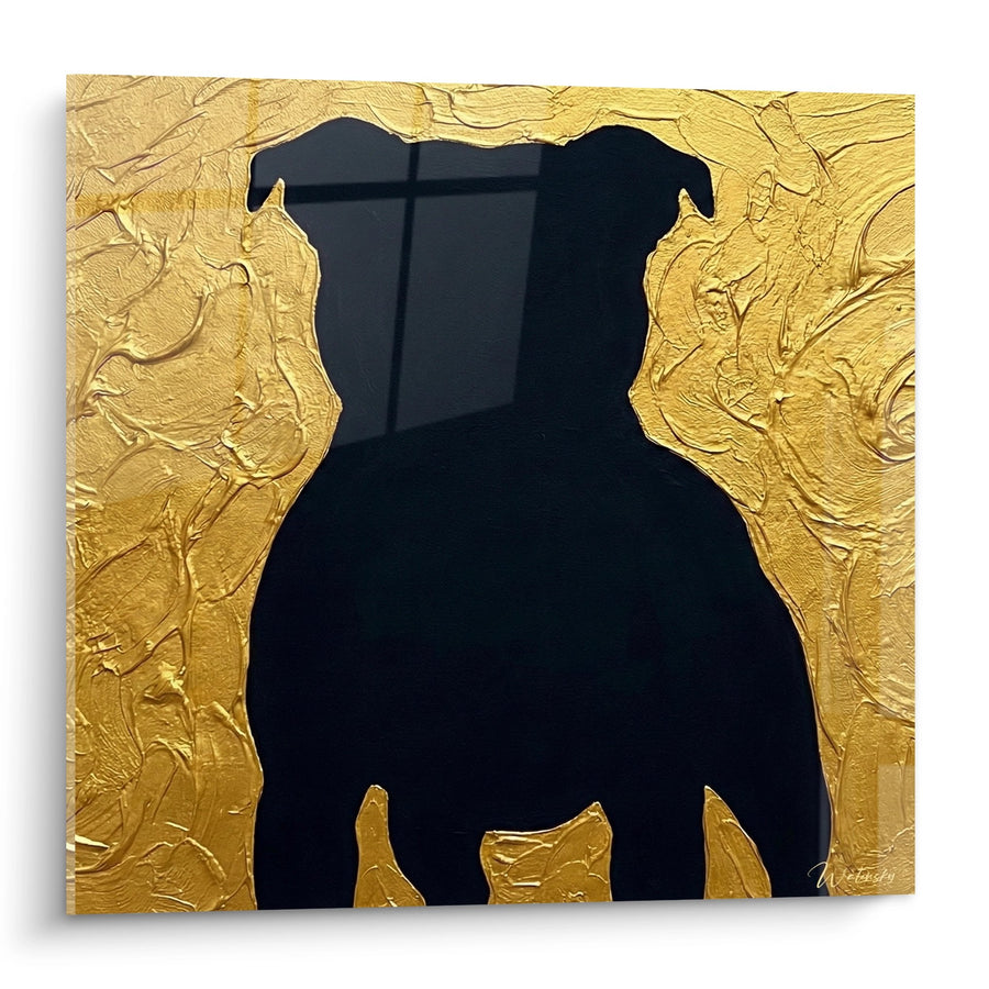 Obraz Sylwetki Czarno na Złotym Tle Teksturowanym - Portret Elegancki - Edycja Staffordshire Bulle Terrier
