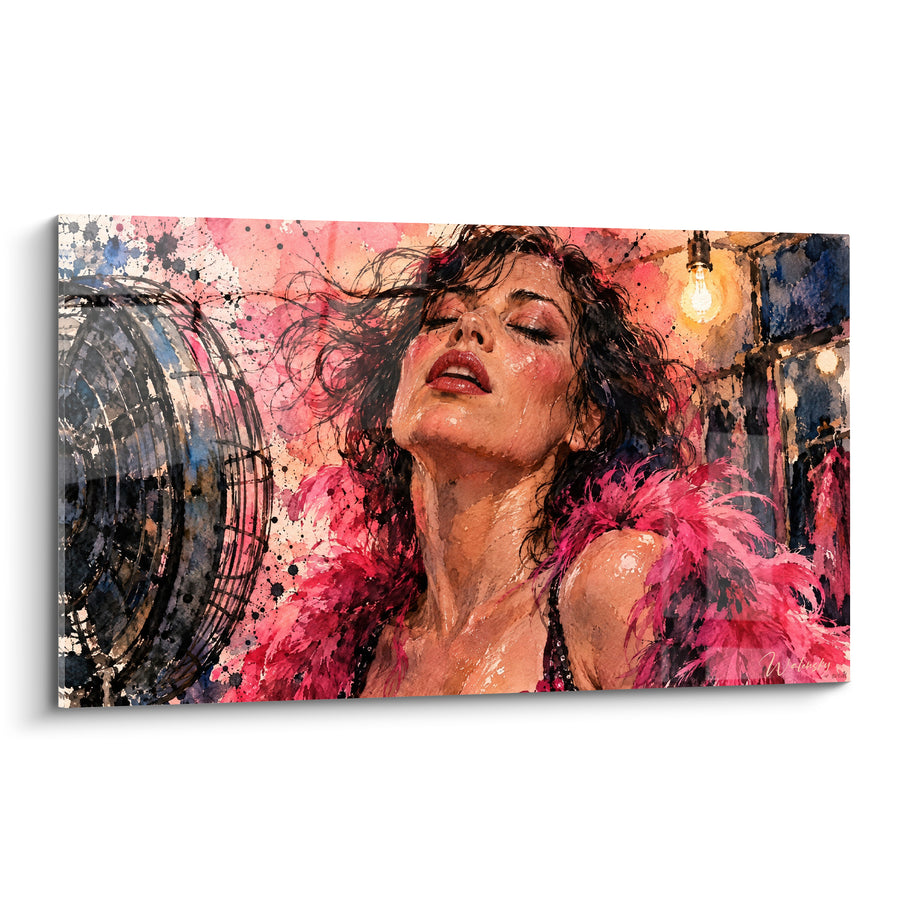 Tableau Chanteuse à boa rose et ventilateur - Après le rappel - Edition Star de la musique