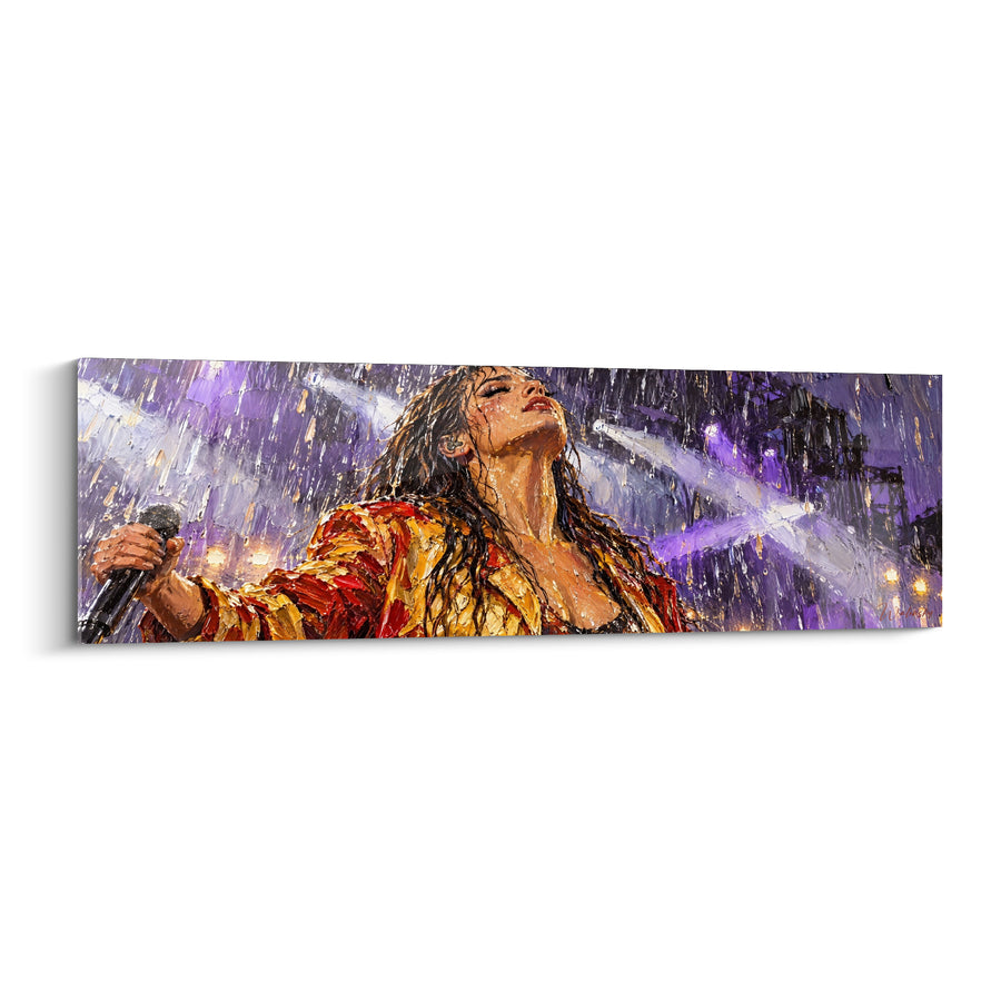 Tableau Chanteuse sous la pluie violette et dorée - Extase scénique - Edition Star de la musique