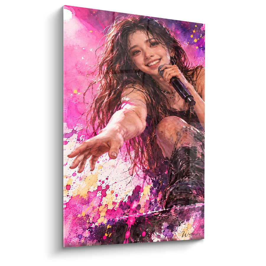 Tableau Chanteuse rose et violet main tendue - Contact avec la foule - Edition Star de la musique