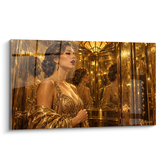 Tableau Femme dorée dans un ascenseur Art déco - Attente glamour - Edition Star de la musique