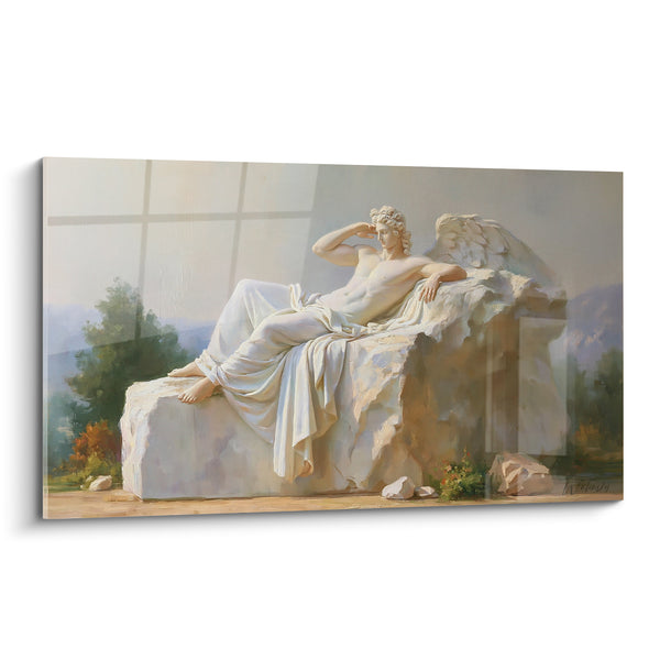Tableau Ange marbre allongé drapé blanc - Songe éternel - Edition Statue