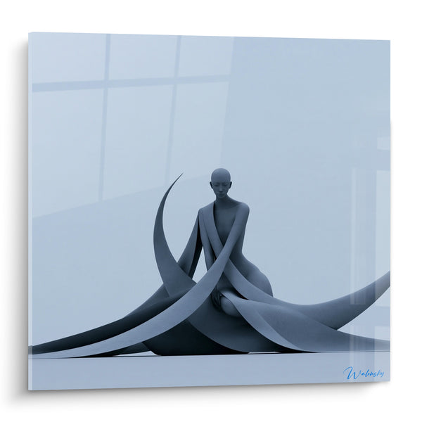 Tableau Silhouette bleu gris aux courbes drapées - Méditation figée - Edition Statue