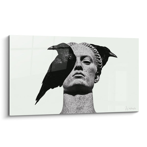 Tableau Buste antique gris et noir aux corbeaux - Messagers ailés - Edition Statue