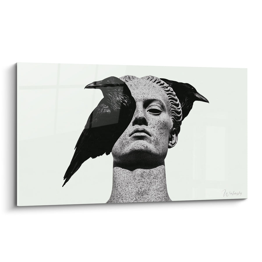 Tableau Buste antique gris et noir aux corbeaux - Messagers ailés - Edition Statue