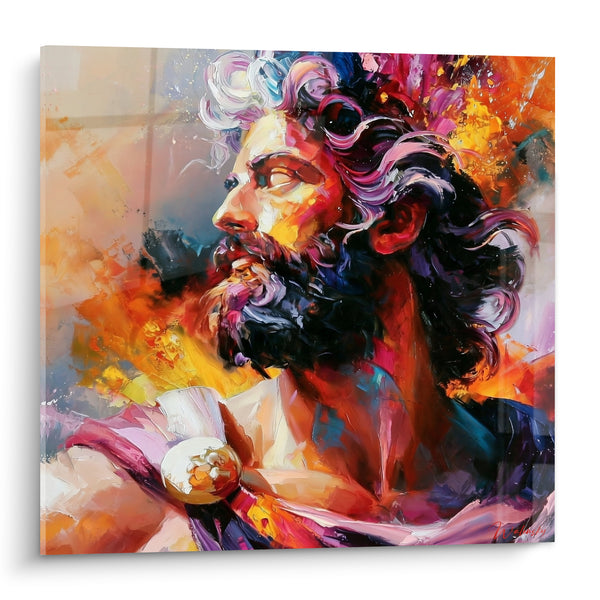 Tableau Buste barbu aux flammes ambre et violettes - Souffle divin - Edition Statue