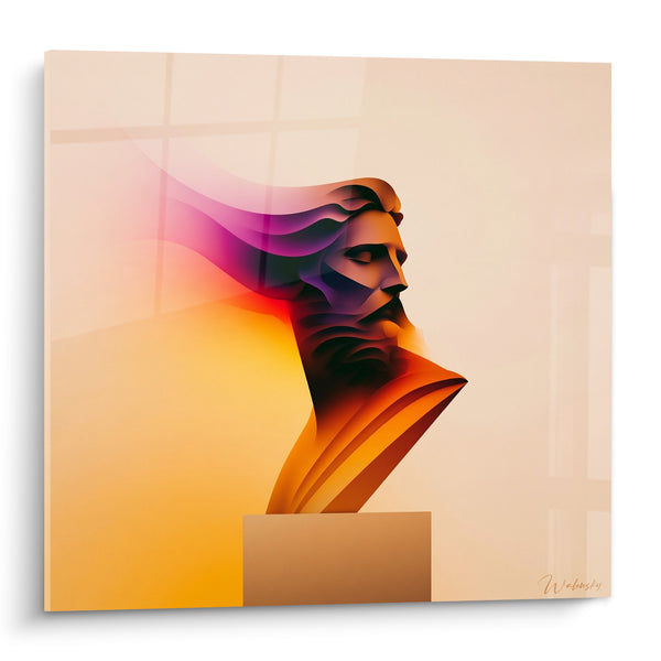 Tableau Buste antique aux flammes pourpres et ambrées - Souffle de pensée - Edition Statue