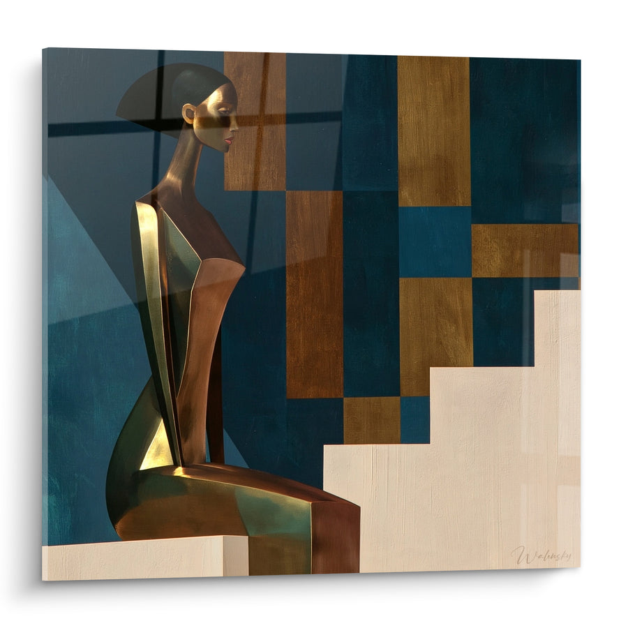 Tableau Silhouette bronze aux reflets bleu pétrole et ocre - Élégance figée - Edition Statue