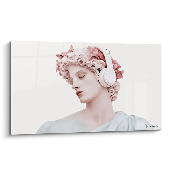 Tableau Buste antique au casque rose - Pause mélodique - Edition Statue
