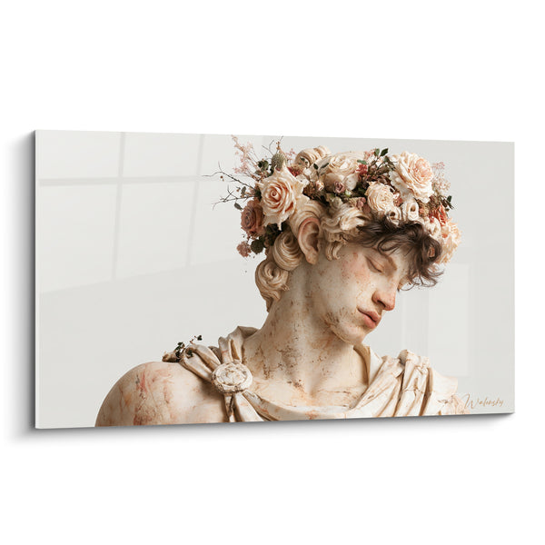Tableau Buste ivoire et rosé couronné de roses - Cheveux bruns bouclés - Edition Statue