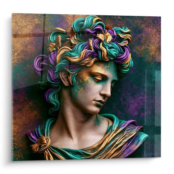 Tableau Buste doré aux mèches turquoise et violettes - Songe intemporel - Edition Statue