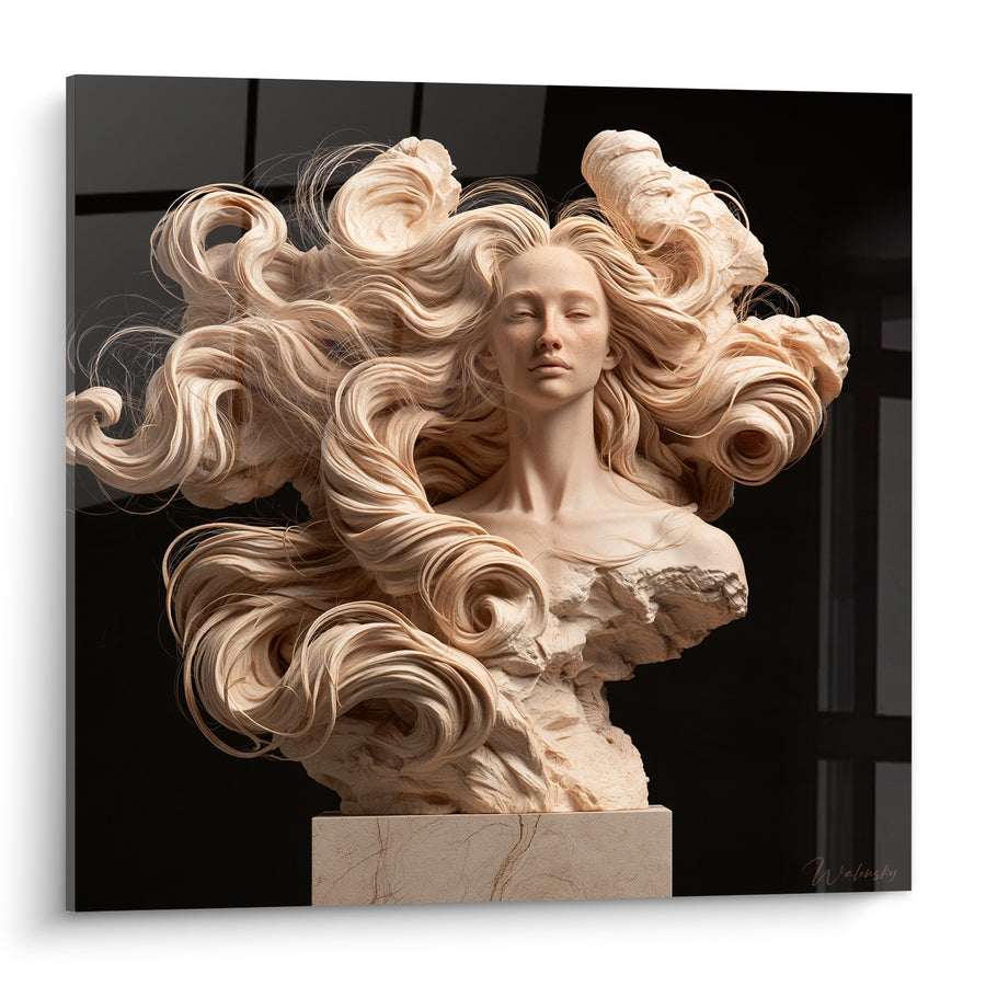 Schilderij Borstbeeld van een vrouw met gesculpteerde lokken ivoor - Innerlijke zucht - Editie Beeldhouwwerk
