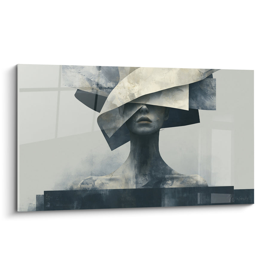 Tableau Buste fragmenté aux teintes ivoire et anthracite - Identité voilée - Edition Statue