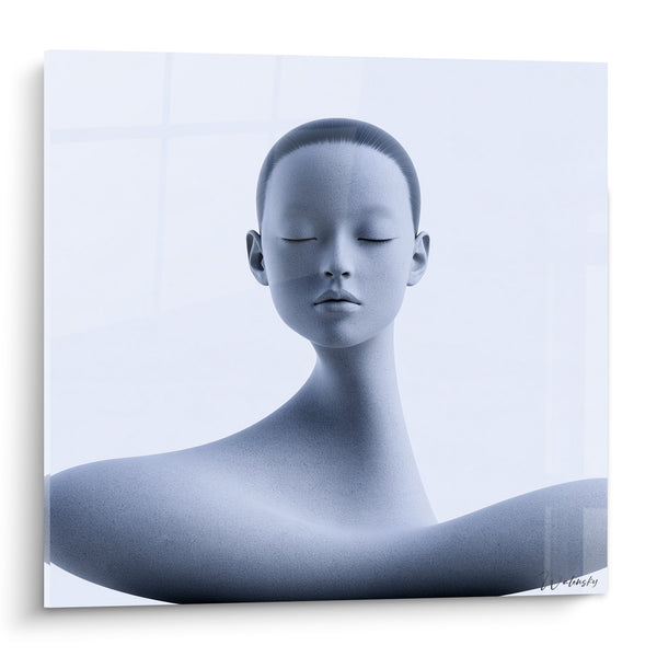 Tableau Buste bleu gris aux yeux clos - Silence intérieur - Edition Statue