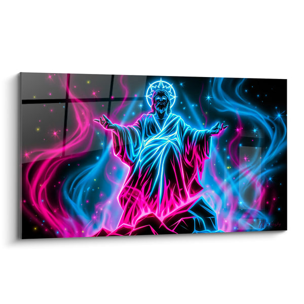 Tableau Figure christique aux flammes roses et bleues - Vision céleste - Edition Statue