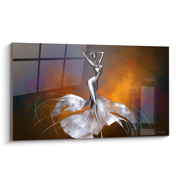 Tableau Danseuse argentée à robe envolée ambre - Élan gracieux - Edition Statue