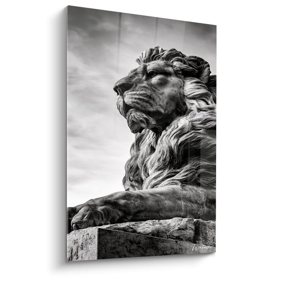 Tableau Lion sculpté gris et blanc majestueux - Gardien de pierre - Edition Statue